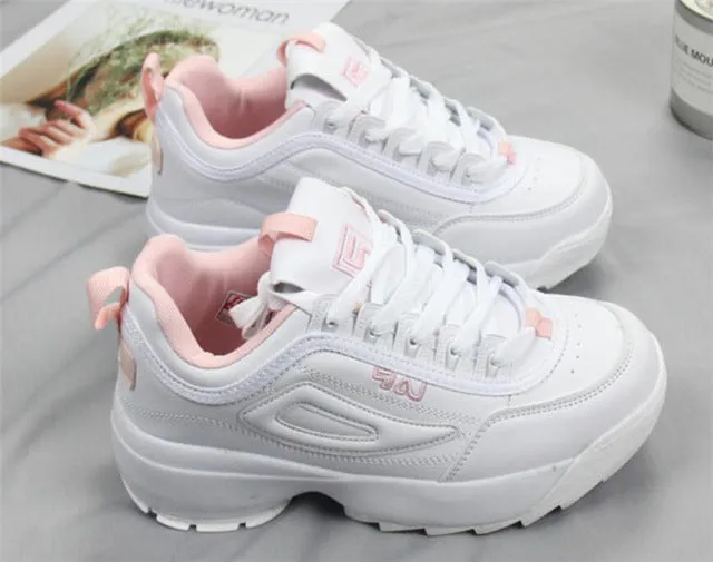 2018 Women's Vulcanize Shoes Lady Casual White Shoes Women Sneaker Black Leisure Thick Soled Shoes Flats Cross-tied Lace Up Soft