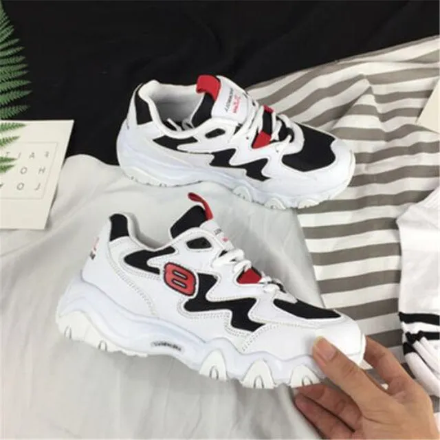 2018 Women's Vulcanize Shoes Lady Casual White Shoes Women Sneaker Black Leisure Thick Soled Shoes Flats Cross-tied Lace Up Soft