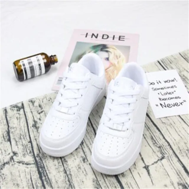 2018 Women's Vulcanize Shoes Lady Casual White Shoes Women Sneaker Black Leisure Thick Soled Shoes Flats Cross-tied Lace Up Soft