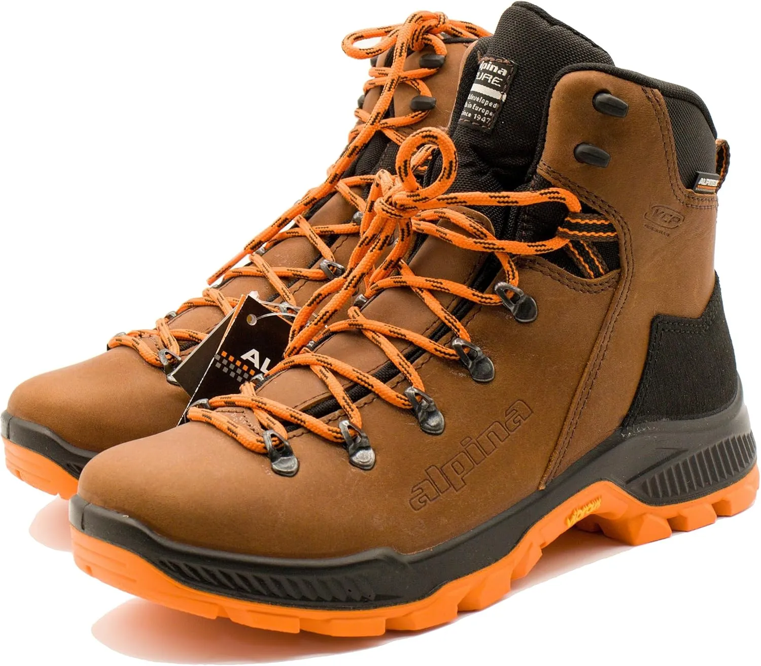Alpina PRIMA Waterproof Hiking Work Boots | Classic Full Leather Ankle High | Breathable Membrane | Vibram | All Weather Shoes | Men's or Women's | Made in Europe