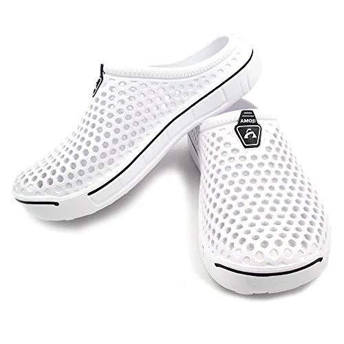 Amoji Unisex Garden Clogs Shoes Sandals Slippers White 9US W/8US M