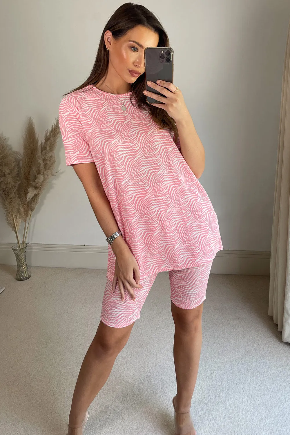 Amy Pink Zebra Print Oversized T-Shirt and Cycling Shorts