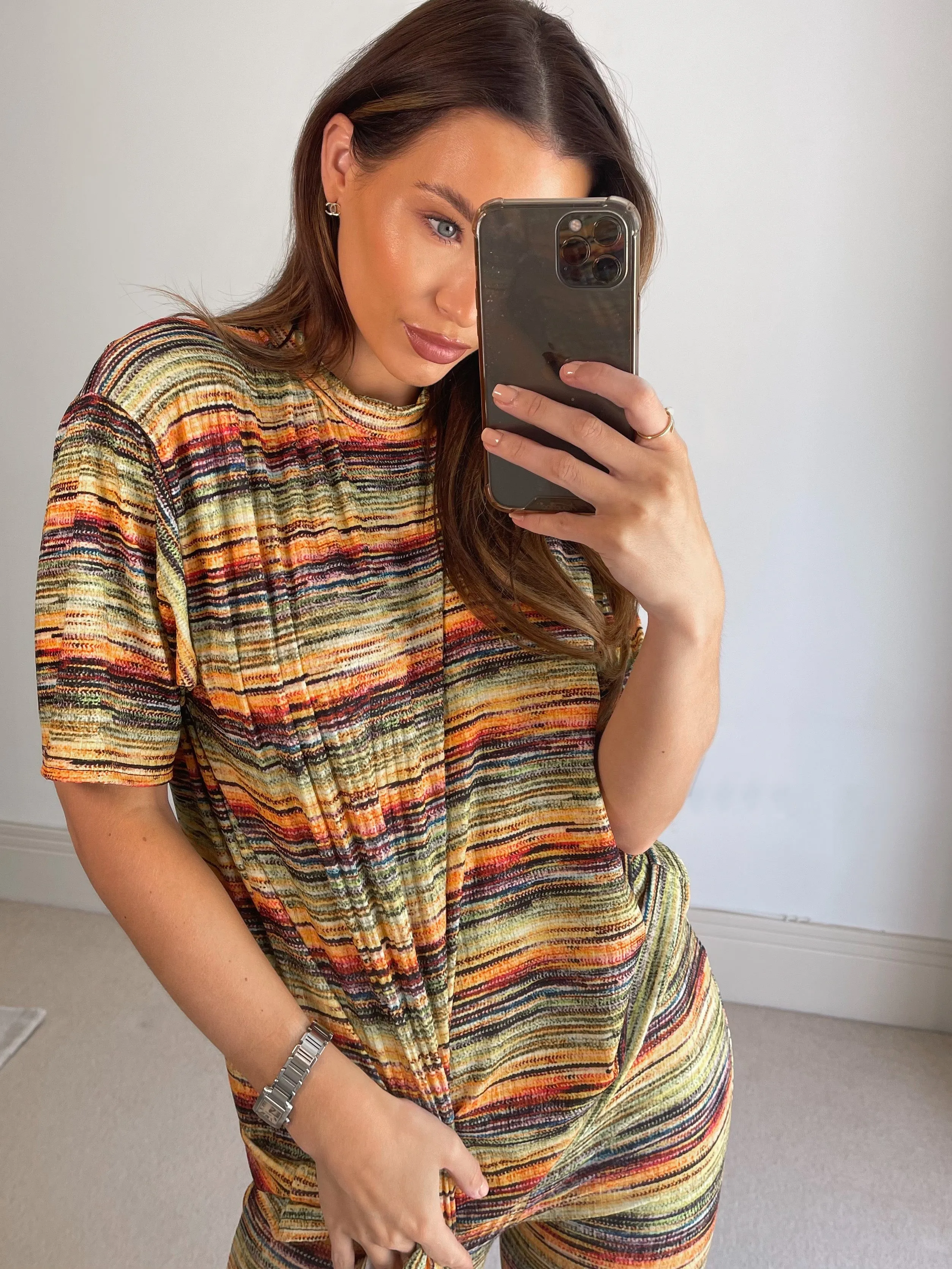 Amy Yellow Striped Print Oversized T-Shirt and Cycling Shorts