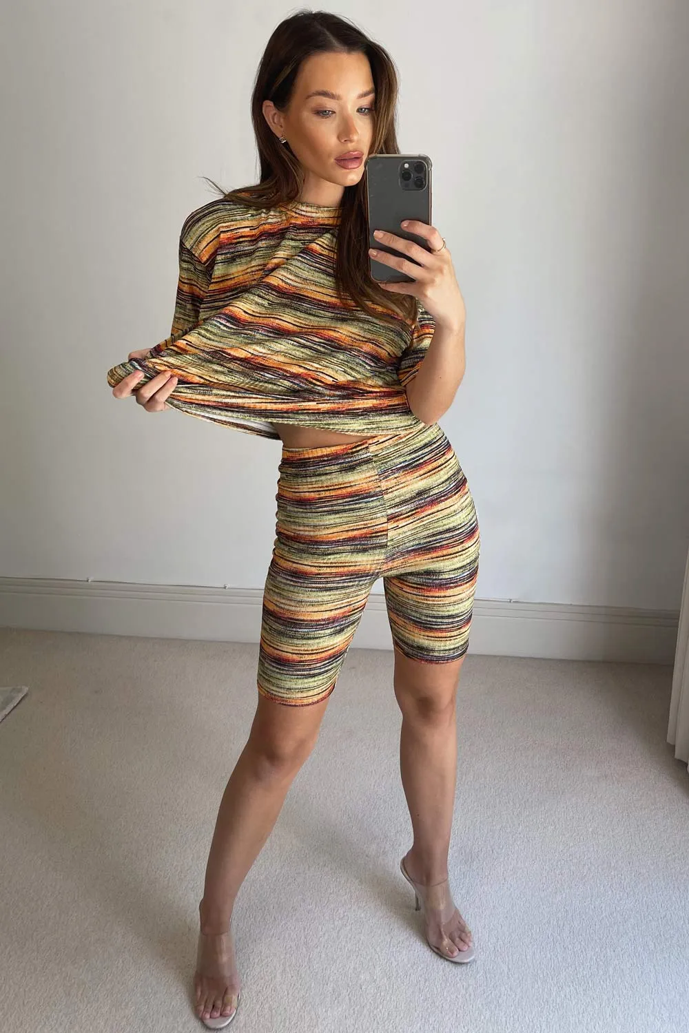 Amy Yellow Striped Print Oversized T-Shirt and Cycling Shorts