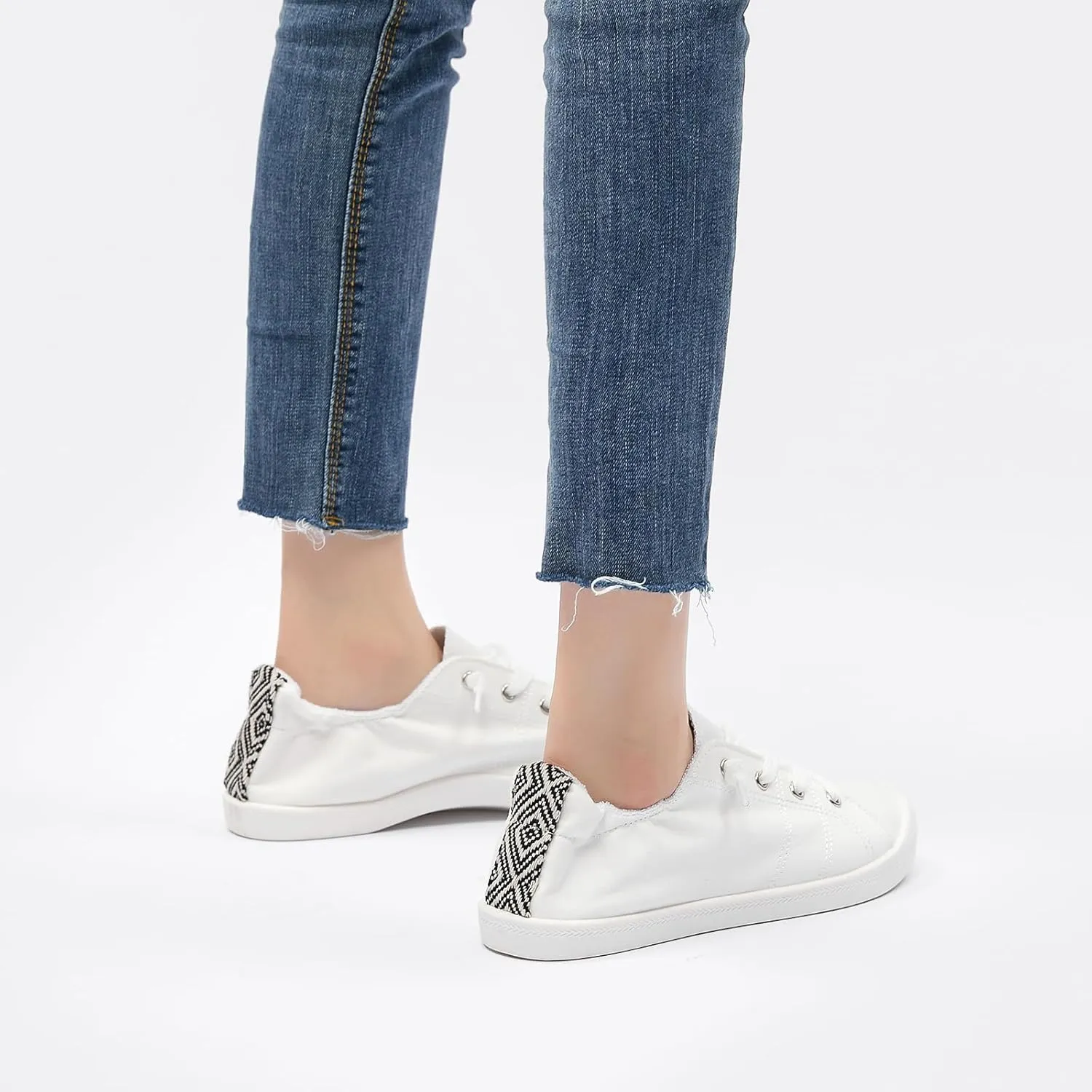 BENPAO Womens Canvas Slip On Shoes White Black Fashion Sneakers Loafers Shoes for Women