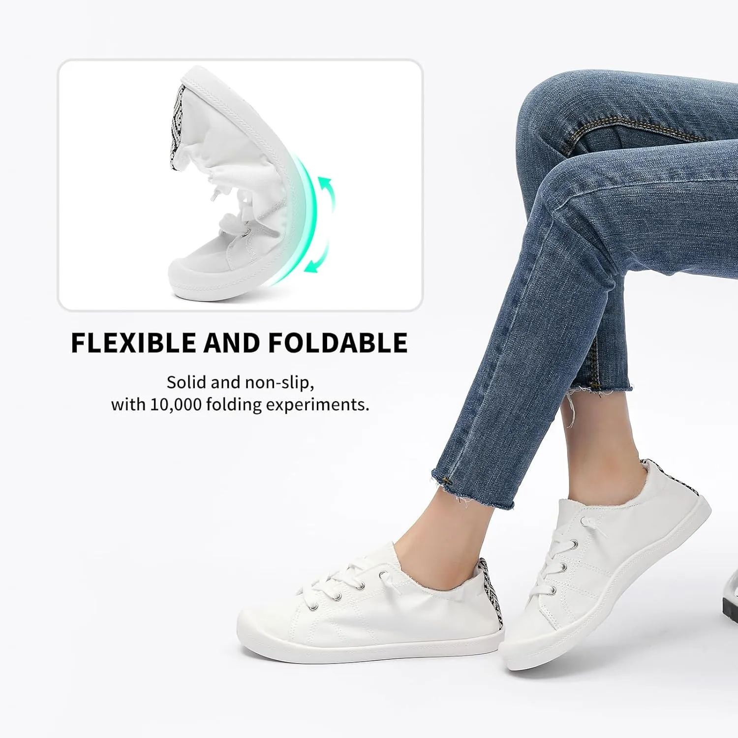 BENPAO Womens Canvas Slip On Shoes White Black Fashion Sneakers Loafers Shoes for Women