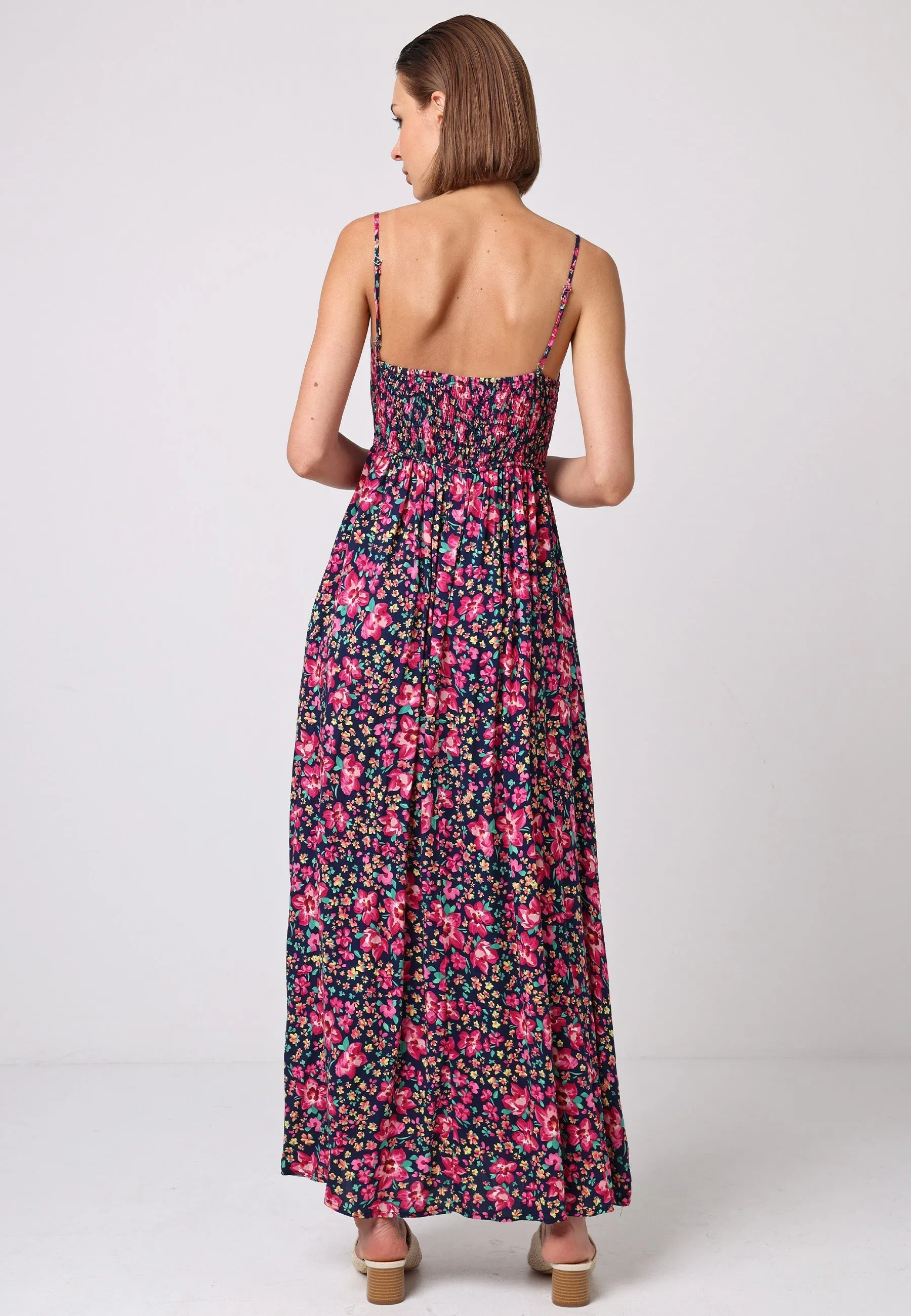 Cami Shirred Back Button Detail Maxi Floral Dress