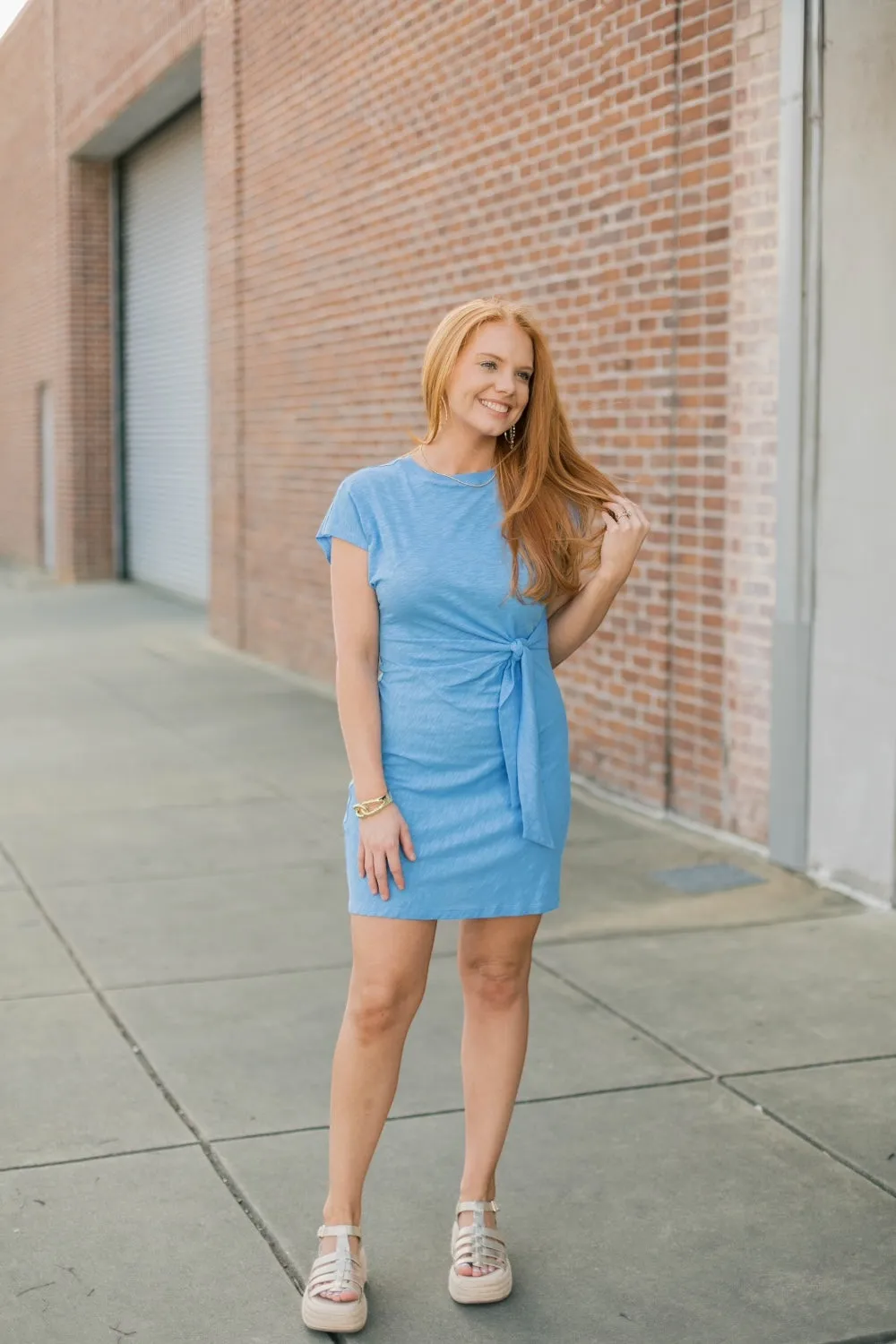 Carrie Blue Crewneck Tee Dress