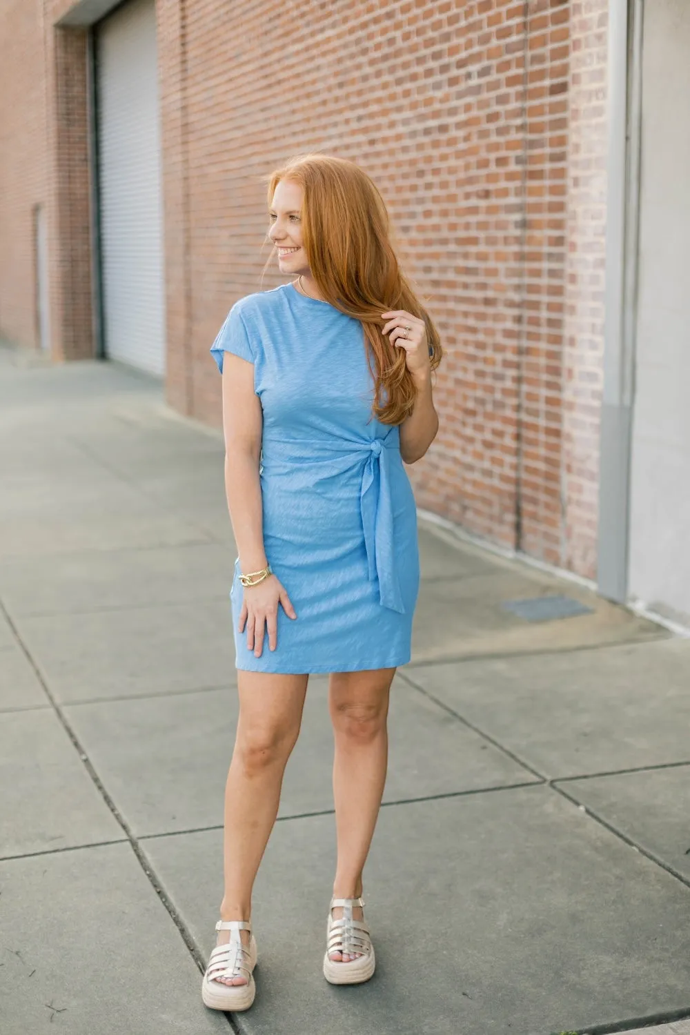 Carrie Blue Crewneck Tee Dress