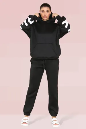 Casual Letter Printing Fleece Hoodie & Sweatpants Co-ord