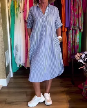 Cato™ - Striped Lapel Shirt Dress