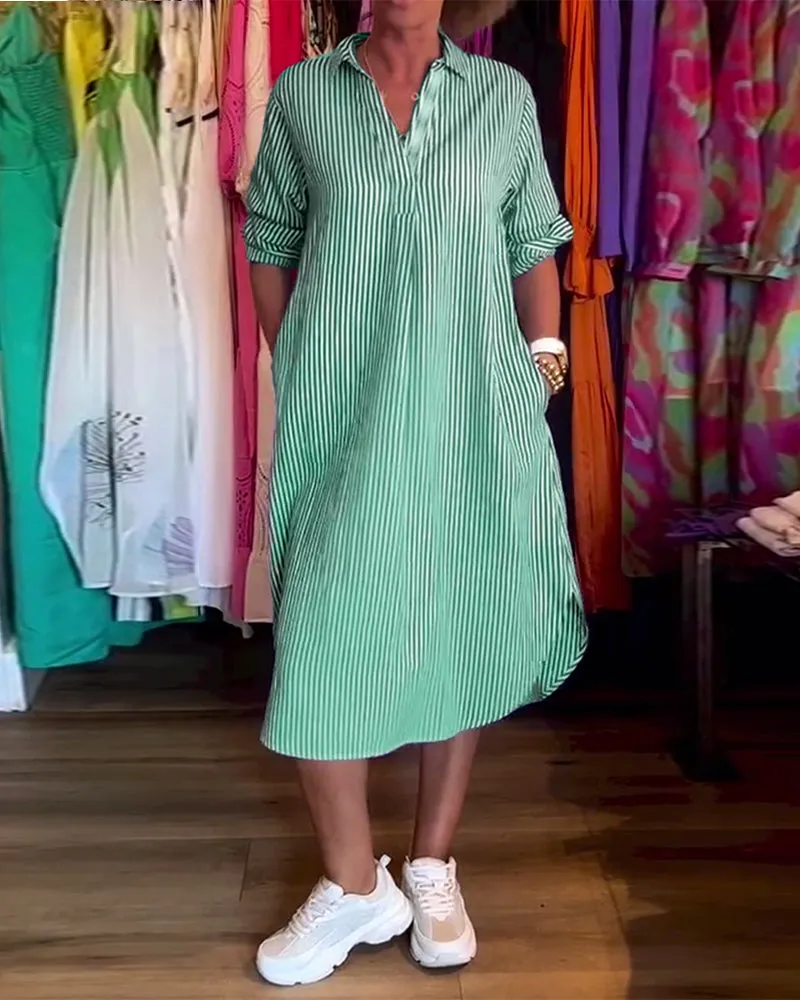 Cato™ - Striped Lapel Shirt Dress