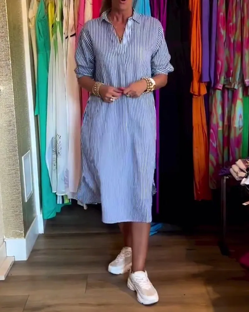 Cato™ - Striped Lapel Shirt Dress