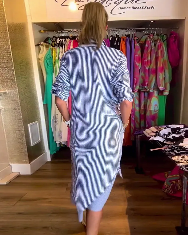 Cato™ - Striped Lapel Shirt Dress