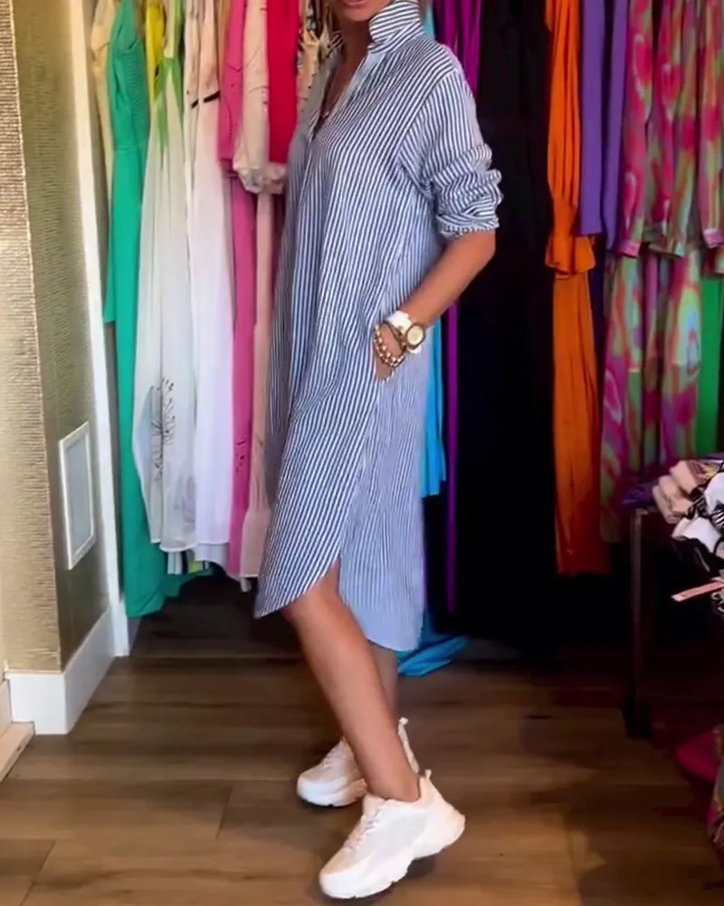Cato™ - Striped Lapel Shirt Dress