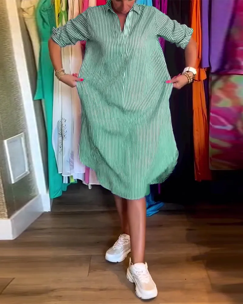 Cato™ - Striped Lapel Shirt Dress
