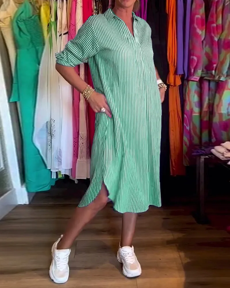 Cato™ - Striped Lapel Shirt Dress