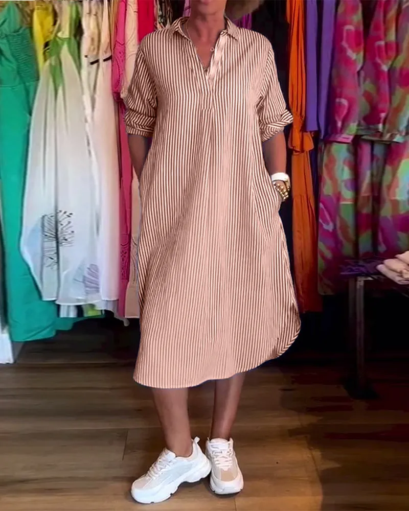Cato™ - Striped Lapel Shirt Dress