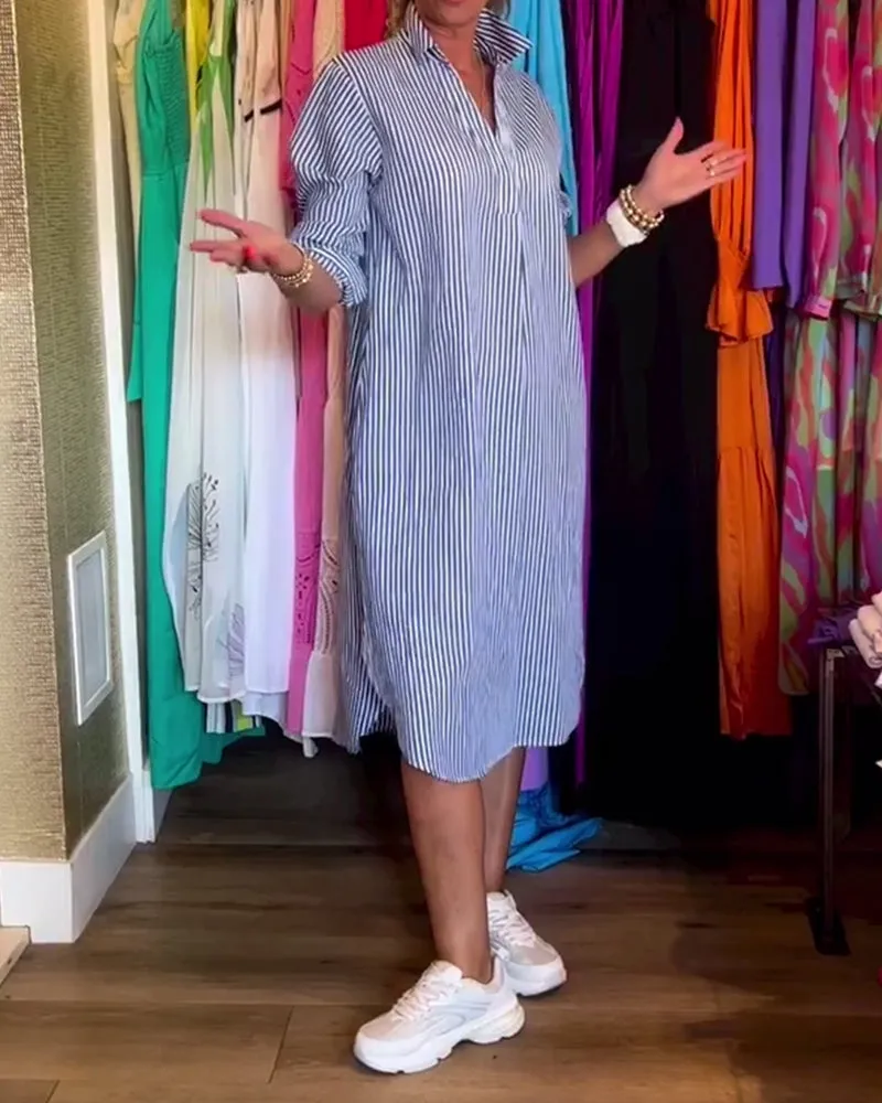 Cato™ - Striped Lapel Shirt Dress