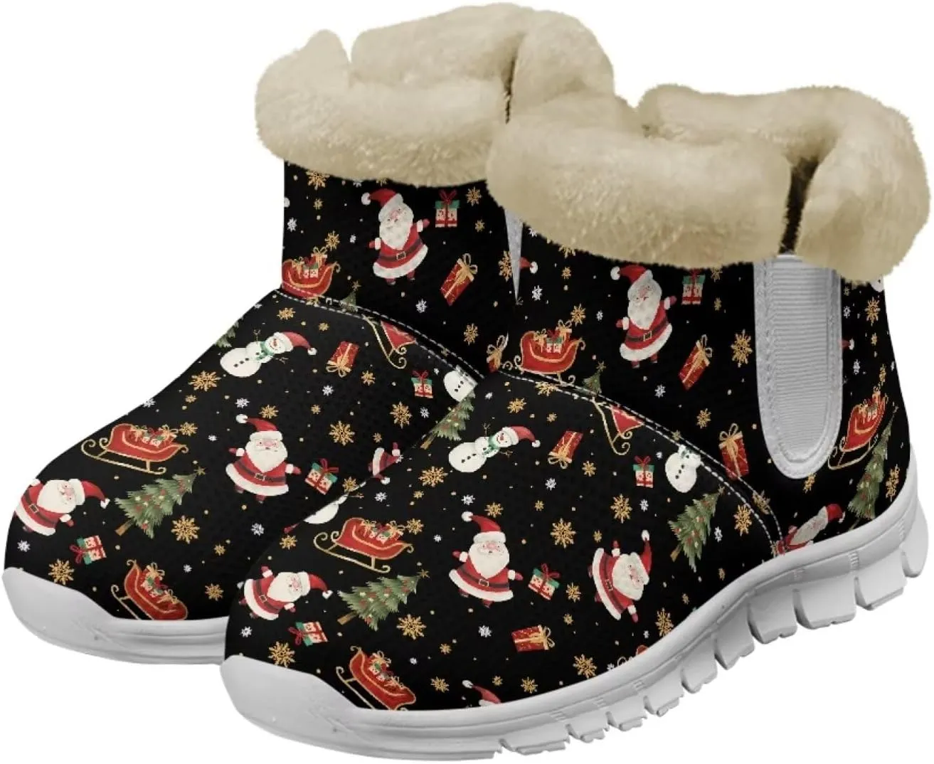 Christmas Winter Snow Boots for Women Men Cold Weather Snow Booties Pull On Fuzzy Slippers Shoes