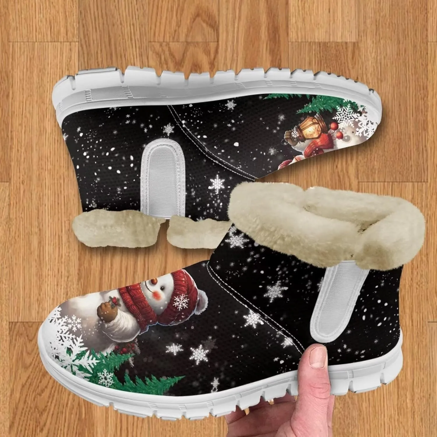 Christmas Winter Snow Boots for Women Men Cold Weather Snow Booties Pull On Fuzzy Slippers Shoes
