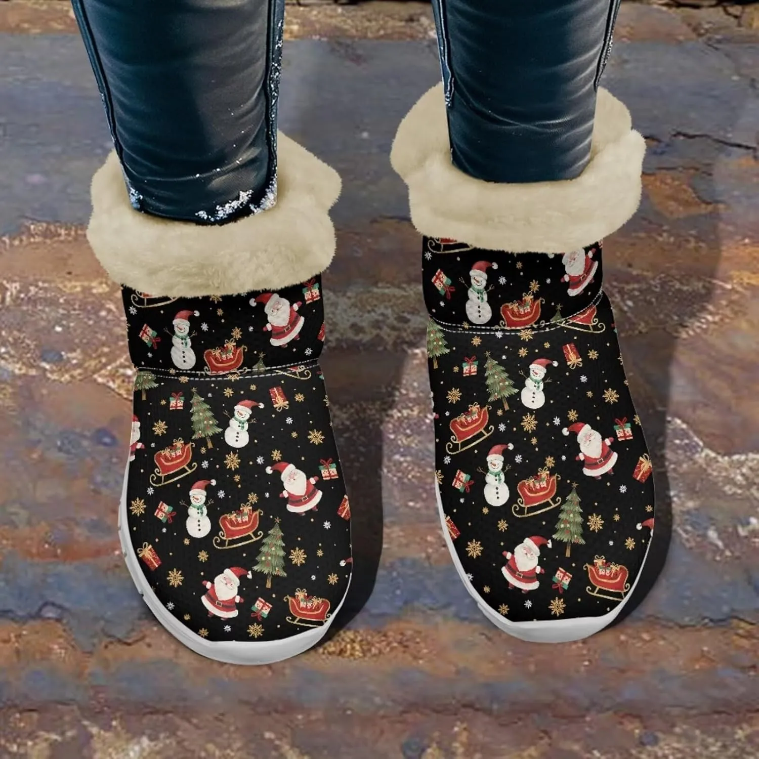 Christmas Winter Snow Boots for Women Men Cold Weather Snow Booties Pull On Fuzzy Slippers Shoes