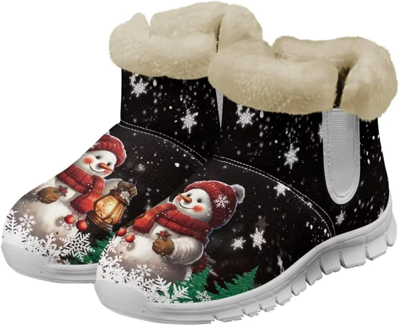 Christmas Winter Snow Boots for Women Men Cold Weather Snow Booties Pull On Fuzzy Slippers Shoes