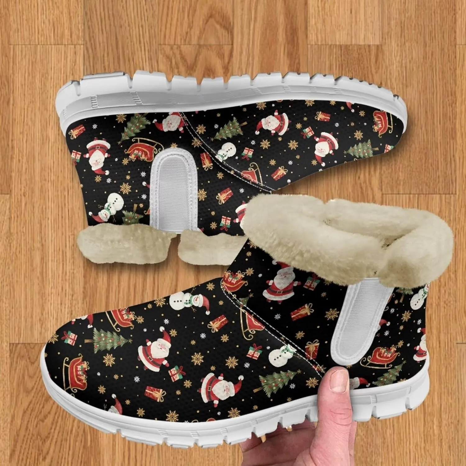Christmas Winter Snow Boots for Women Men Cold Weather Snow Booties Pull On Fuzzy Slippers Shoes