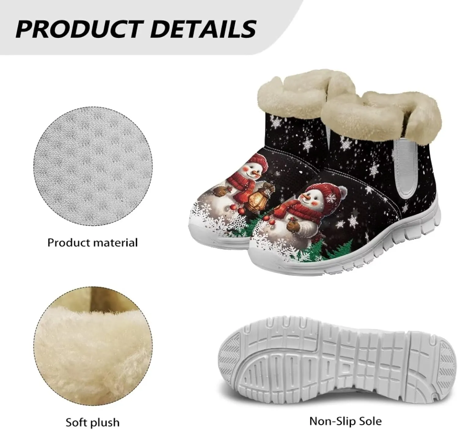 Christmas Winter Snow Boots for Women Men Cold Weather Snow Booties Pull On Fuzzy Slippers Shoes