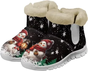 Christmas Winter Snow Boots for Women Men Cold Weather Snow Booties Pull On Fuzzy Slippers Shoes