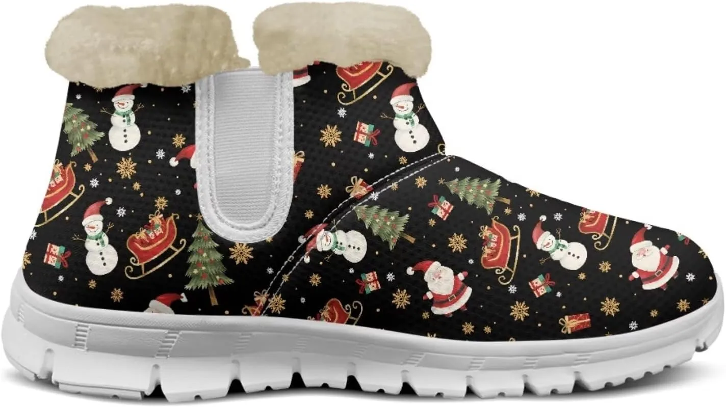 Christmas Winter Snow Boots for Women Men Cold Weather Snow Booties Pull On Fuzzy Slippers Shoes