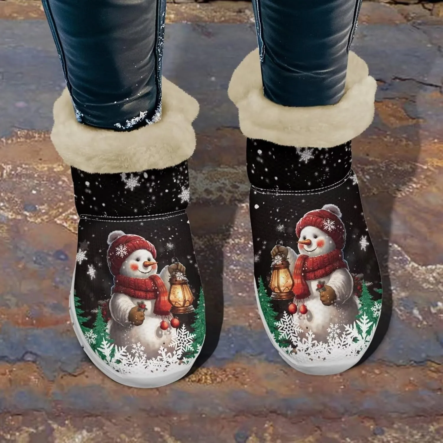 Christmas Winter Snow Boots for Women Men Cold Weather Snow Booties Pull On Fuzzy Slippers Shoes
