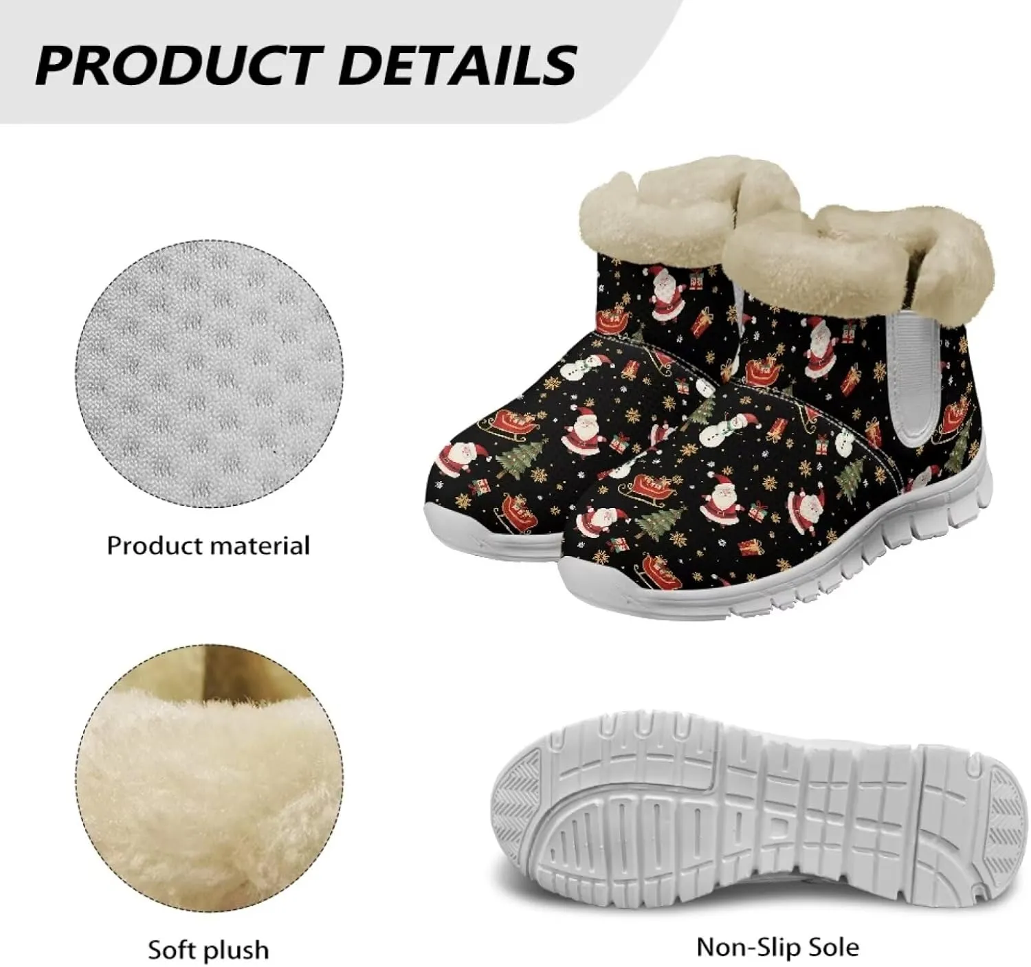 Christmas Winter Snow Boots for Women Men Cold Weather Snow Booties Pull On Fuzzy Slippers Shoes