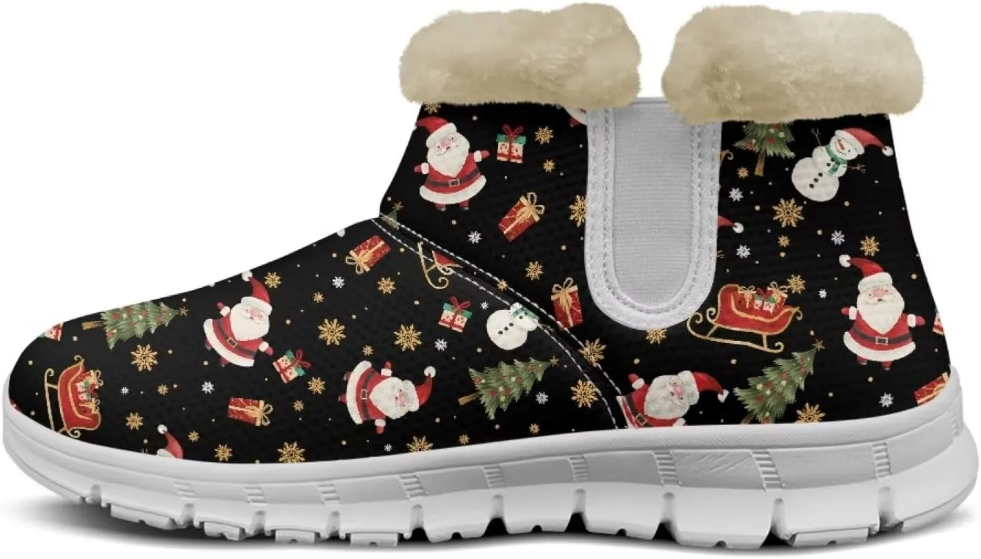 Christmas Winter Snow Boots for Women Men Cold Weather Snow Booties Pull On Fuzzy Slippers Shoes