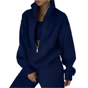 Comfortable Fashion Tracksuit Set – Warm Two-Piece Half-Open Collar Home Suit