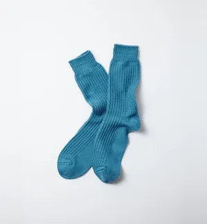 Cotton Waffle Crew Socks (Light Blue)