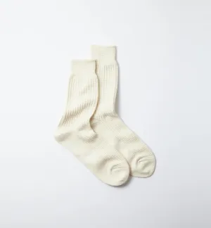 Cotton Waffle Crew Socks (Raw White)