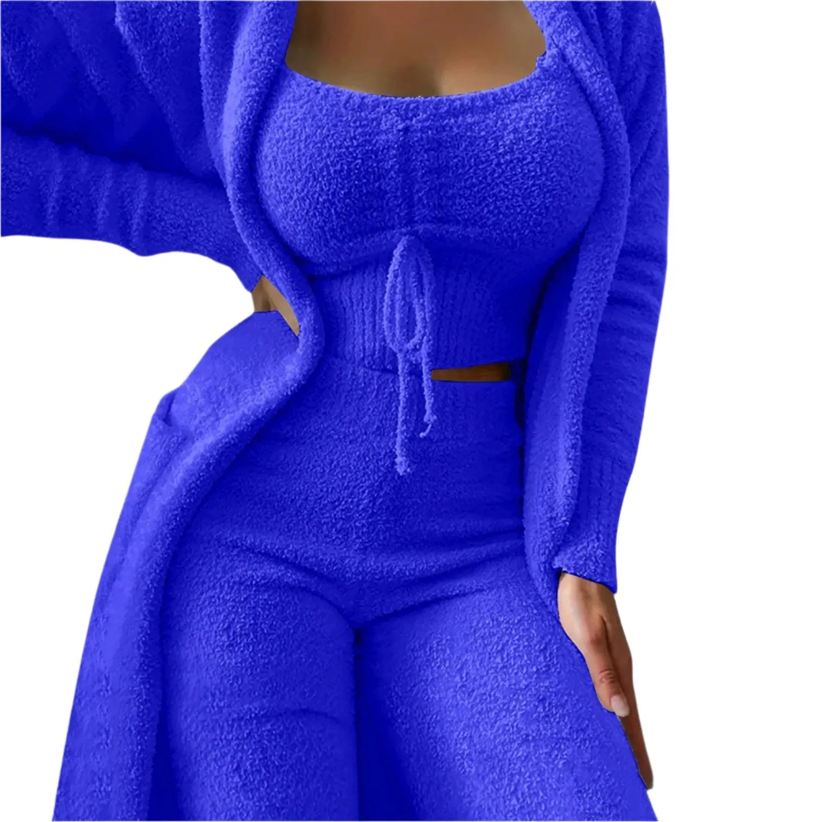 Cozy Crop Tank, Wide-Leg Pants & Fuzzy Kimono 3-Piece Fleece Loungewear Set