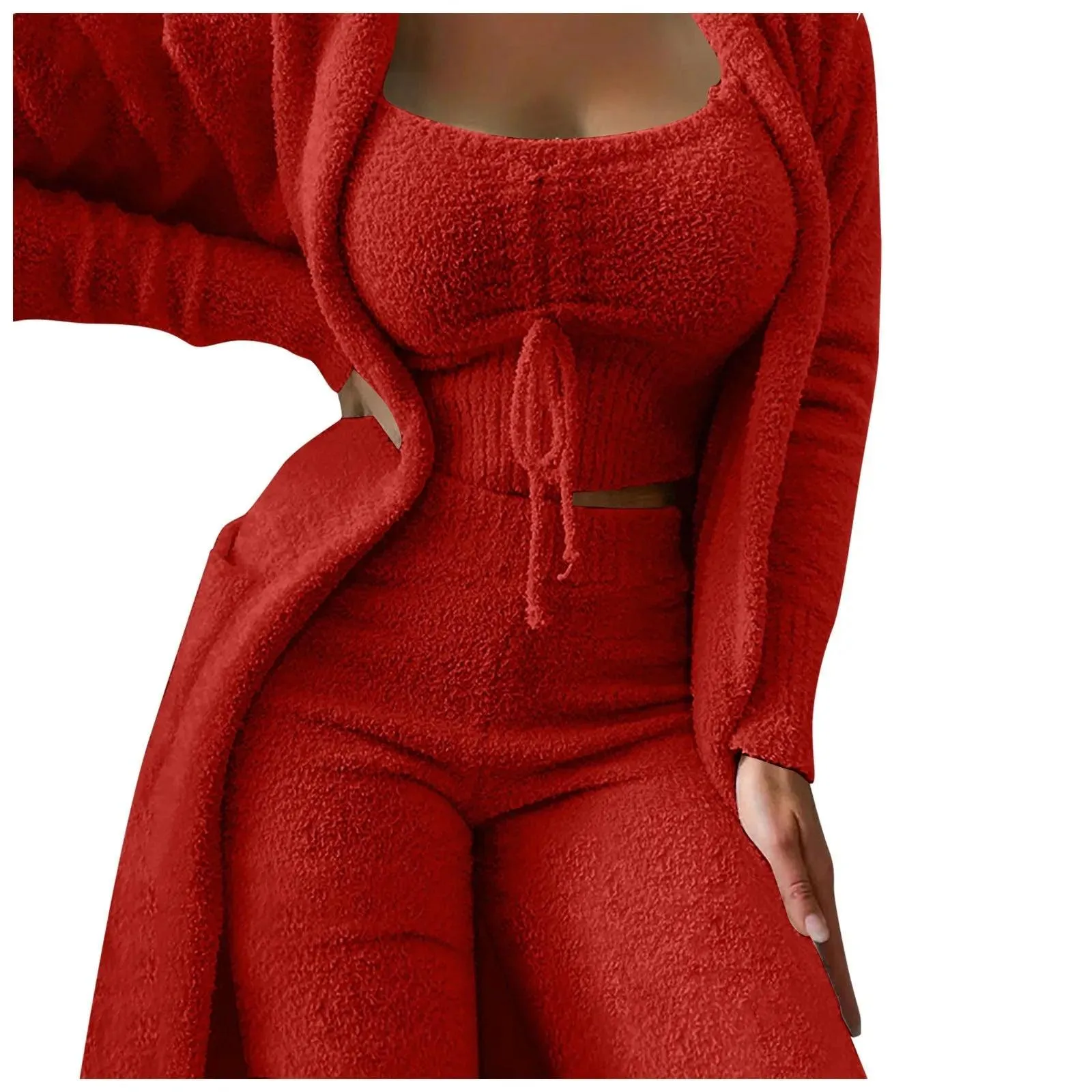 Cozy Crop Tank, Wide-Leg Pants & Fuzzy Kimono 3-Piece Fleece Loungewear Set