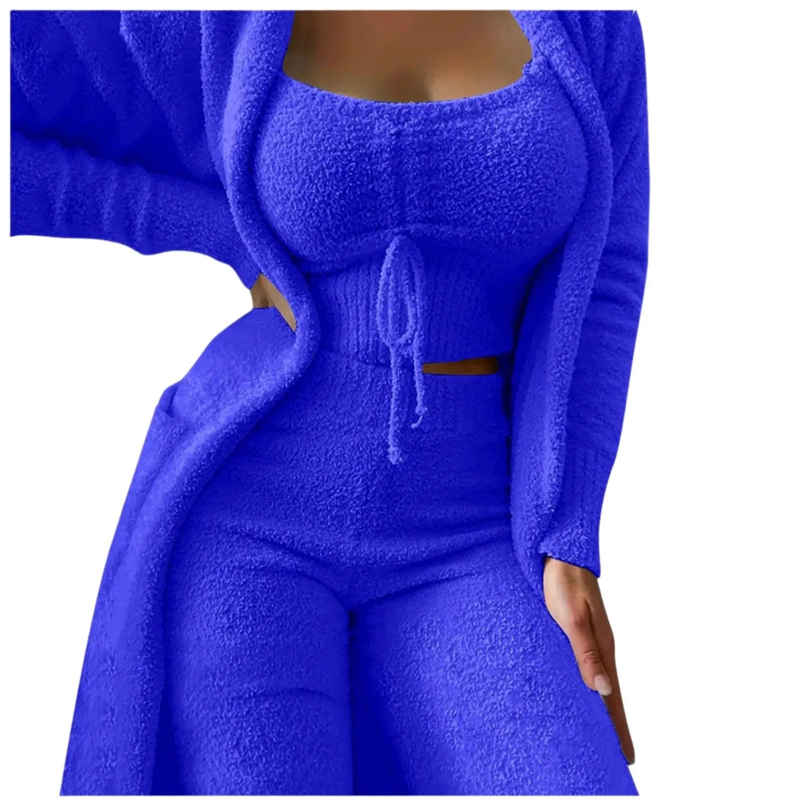 Cozy Crop Tank, Wide-Leg Pants & Fuzzy Kimono 3-Piece Fleece Loungewear Set