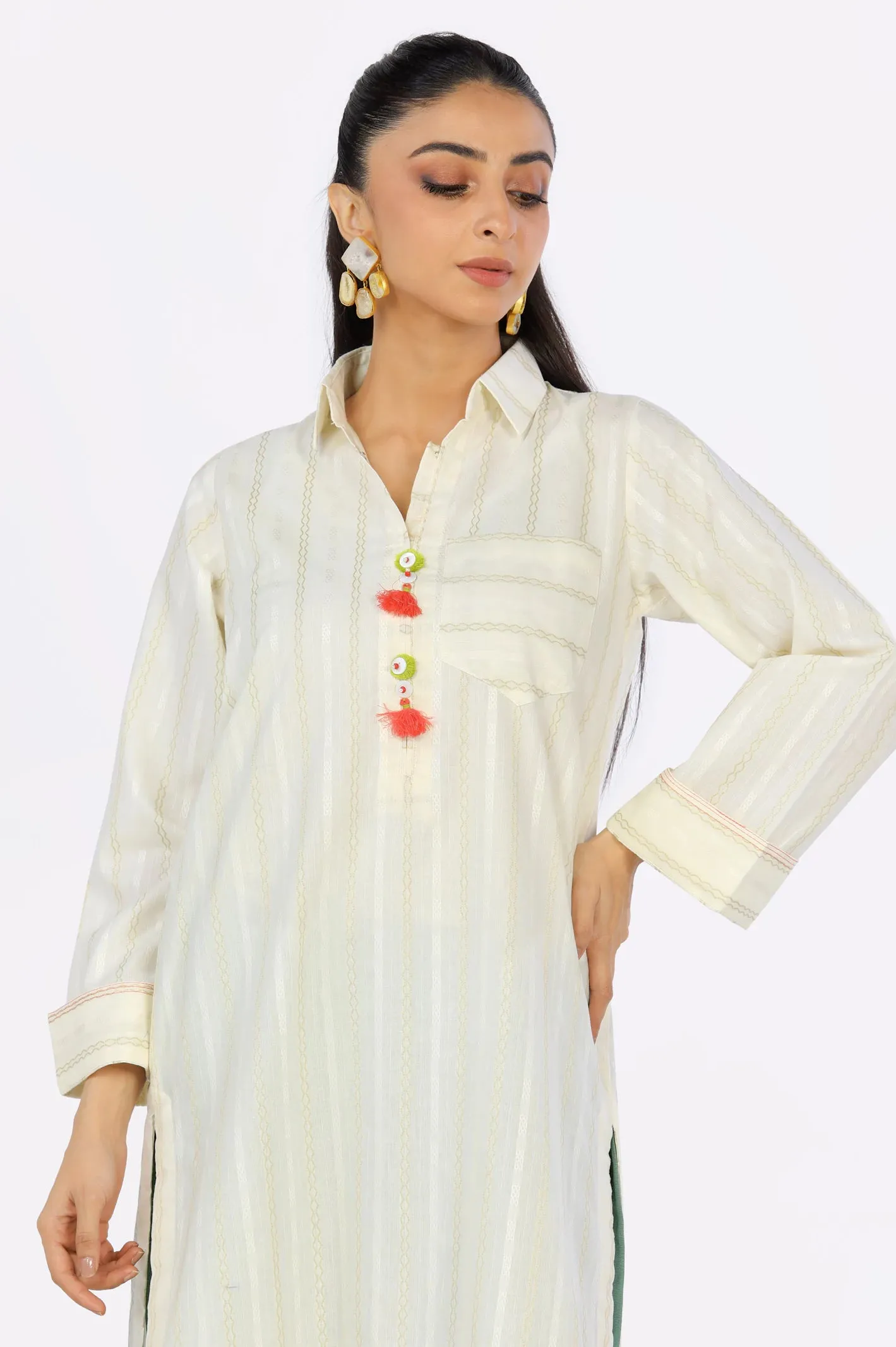 Cream Dyed Kurti