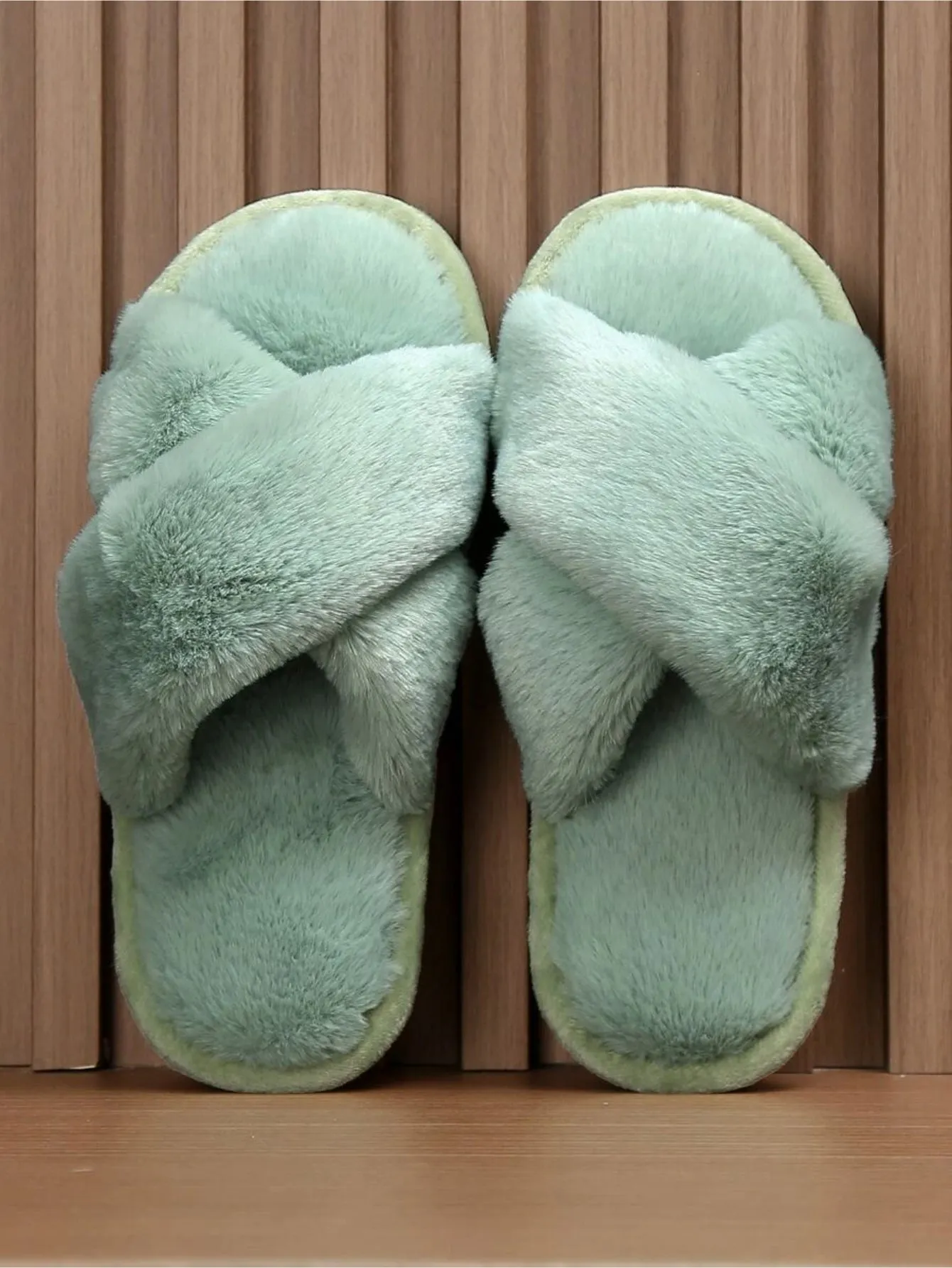 Cross Strap Fluffy Bedroom Slippers