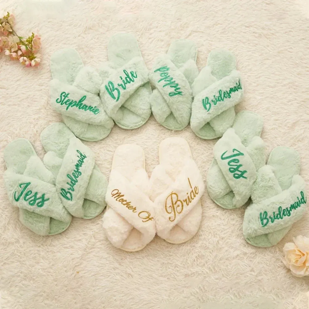Custom Fluffy Slippers | Custom Bride Slippers | Fluffy Bridesmaid Slippers | Bride Slipper | Personalized Gift for a Best friend | Fluffy Slippers