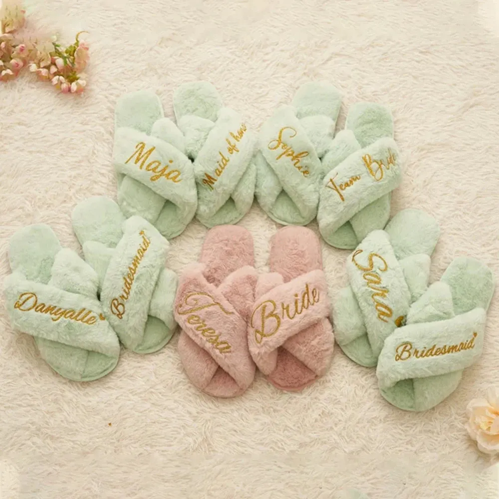 Custom Fluffy Slippers | Custom Bride Slippers | Fluffy Bridesmaid Slippers | Bride Slipper | Personalized Gift for a Best friend | Fluffy Slippers