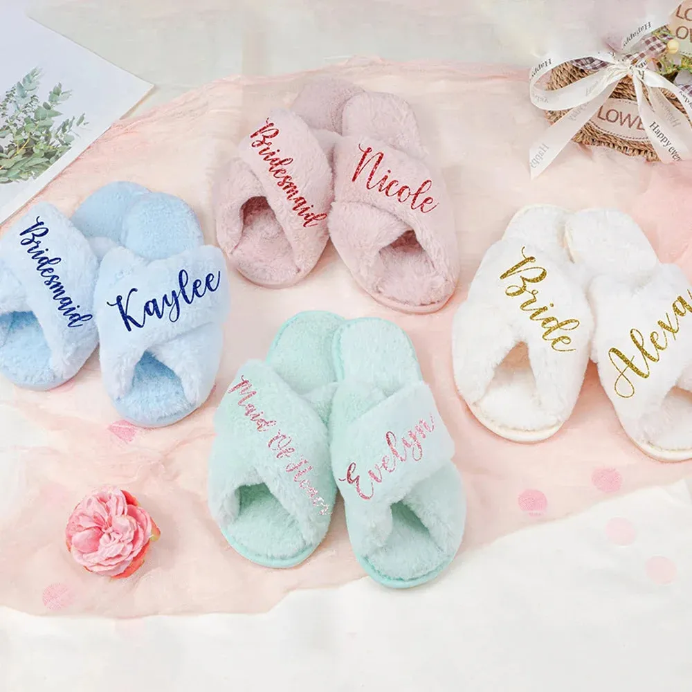 Custom Fluffy Slippers | Custom Bride Slippers | Fluffy Bridesmaid Slippers | Bride Slipper | Personalized Gift for a Best friend | Fluffy Slippers