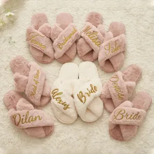 Custom Fluffy Slippers | Custom Bride Slippers | Fluffy Bridesmaid Slippers | Bride Slipper | Personalized Gift for a Best friend | Fluffy Slippers