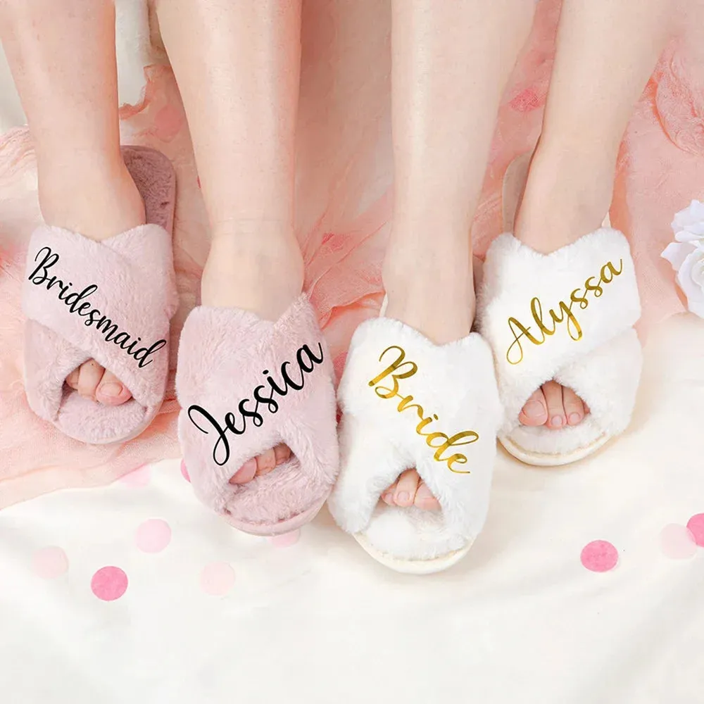 Custom Fluffy Slippers | Custom Bride Slippers | Fluffy Bridesmaid Slippers | Bride Slipper | Personalized Gift for a Best friend | Fluffy Slippers