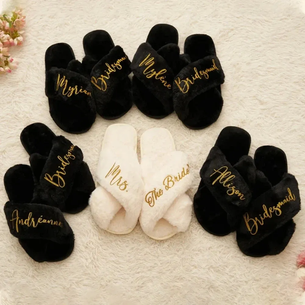 Custom Fluffy Slippers | Custom Bride Slippers | Fluffy Bridesmaid Slippers | Bride Slipper | Personalized Gift for a Best friend | Fluffy Slippers