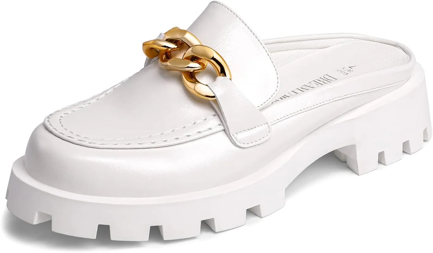DREAM PAIRS Mules for Women Slip On Shoes Platform Thick Comfortable Womens Chunky Flat Slides Slippers Loafers