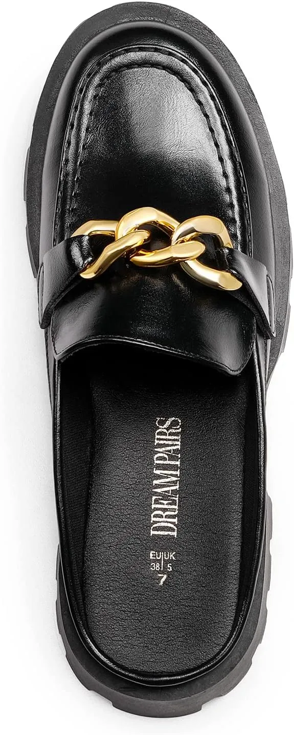 DREAM PAIRS Mules for Women Slip On Shoes Platform Thick Comfortable Womens Chunky Flat Slides Slippers Loafers